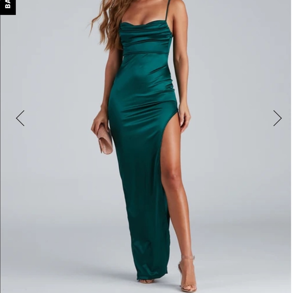 LOLA HIGH SLIT SATIN DRESS